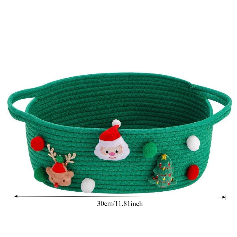 Christmas Gift Basket-Red Open-Top Storage Basket for Tree Decorations,Presents,Candy-Decorative Holiday Home Decor Organizer