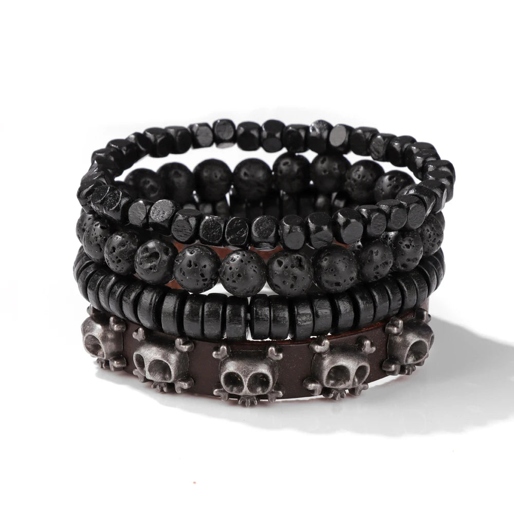 Fashion Braided Wrap Leather Bracelet Vintage Wood Beads Feather Skull Arrow Ethnic Bracelets Bangles Men Women Energy Jewelry