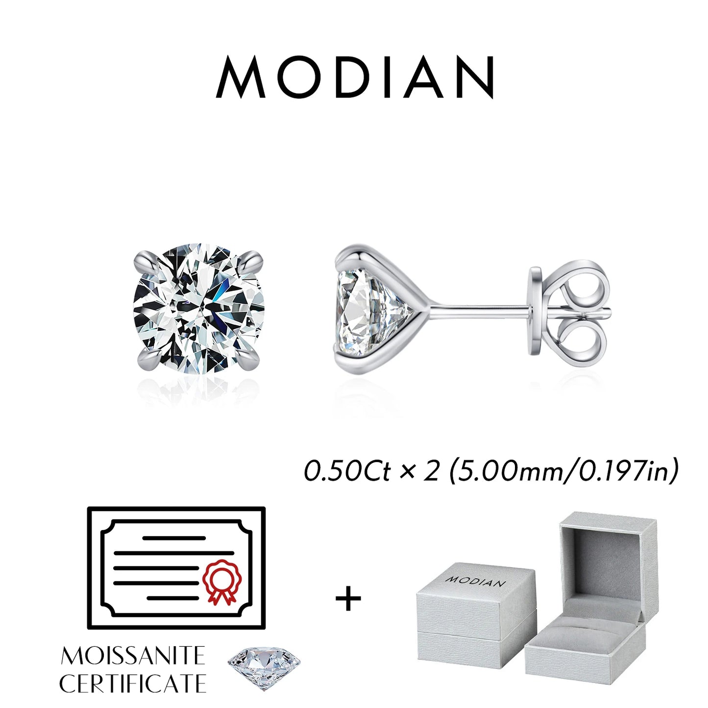 MODIAN D Color 1CT Moissanite Stud Earrings 925 Sterling Silver Wedding Engagement Lab Created Diamond Jewelry For Women Gift