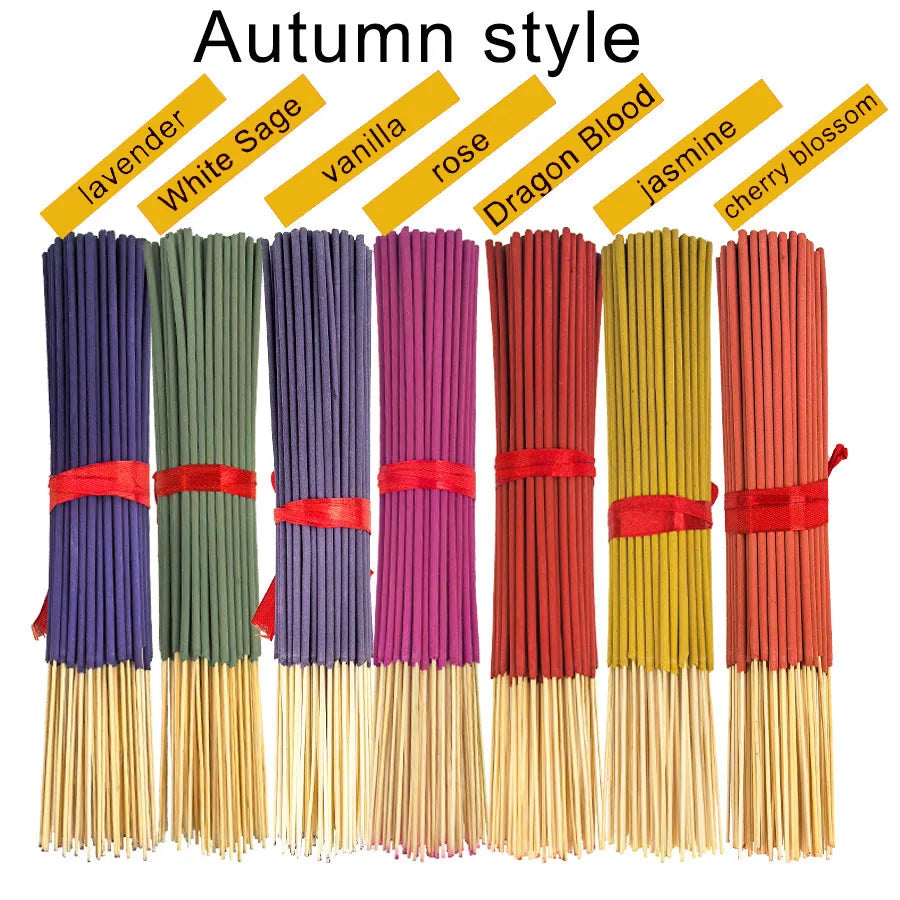 7 Sets of 140 Incense Sticks, Available in Four Seasonal Sets: Rose, Lavender, Sandalwood, Jasmine, Mint, Cherry Blossom, Herbal and Dragon Blood Wood, Each Pack Contains 20 Sticks, Suitable for Home Use, Office, Yoga, Medita