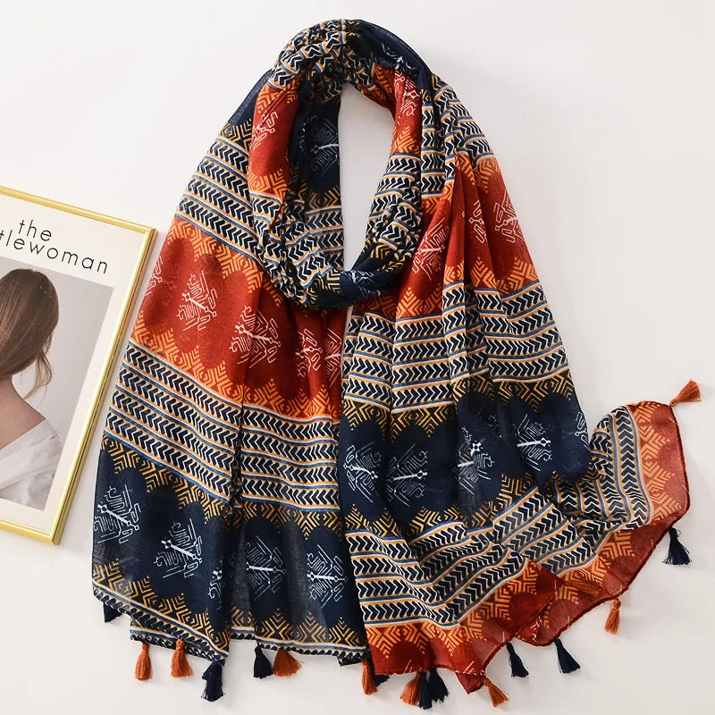 Tejesa Woman Shawl Fashion Design Tassel Cotton Scarf  /Floral Print Ladies Scarves