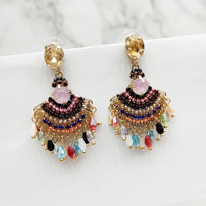 Hemasa Colorful Beaded  Long Earrings for Women