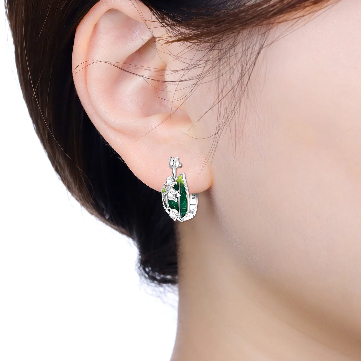 Orstarry S925 Sterling Silver Earrings Exquisite Elegant Green Leafed Bell Orchid Earring For Women Birthday Gift Silver Jewelry