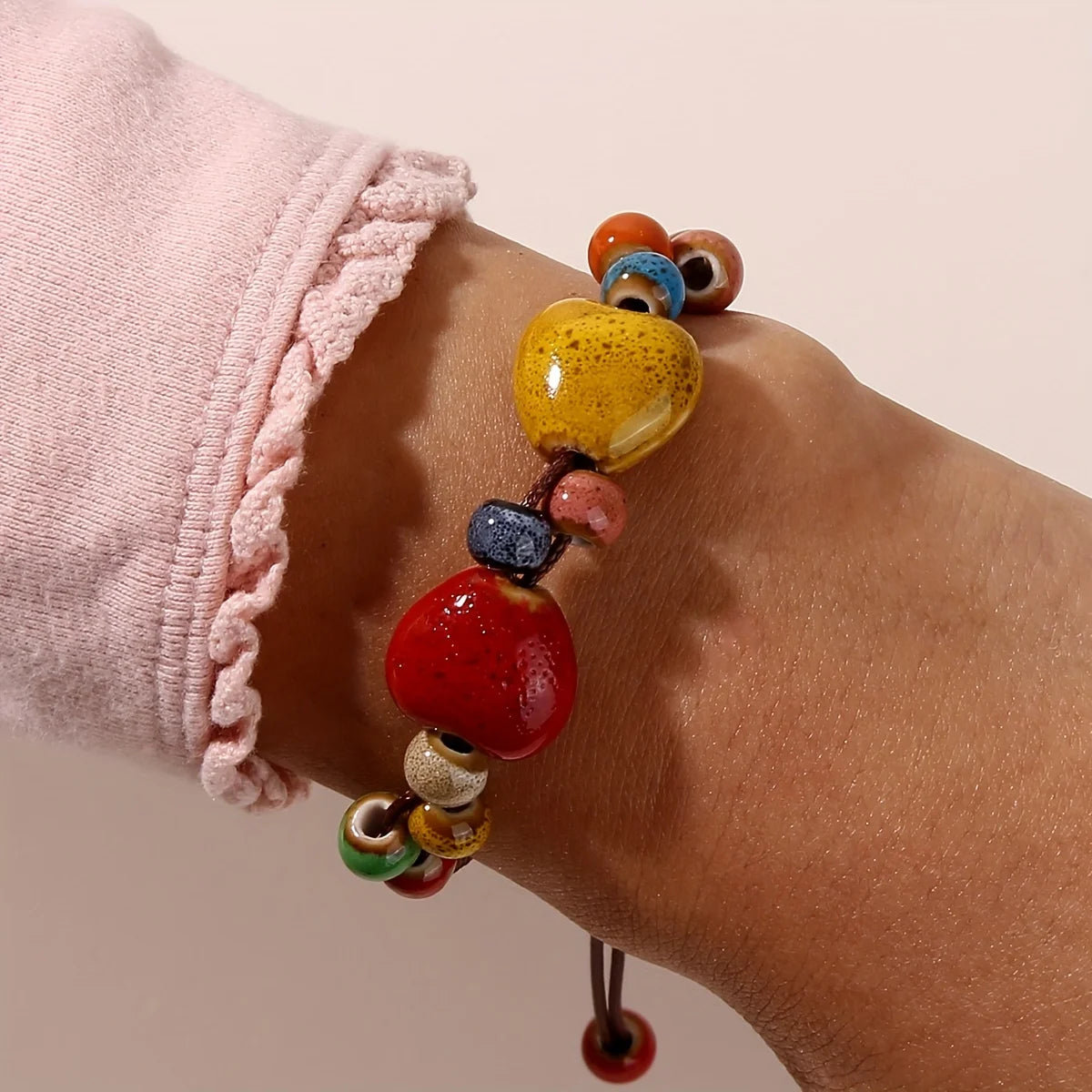 Hemasa Colorful Love Heart Charm Bracelet  /Ethnic Style Colorful Ceramic Bead Bracelet