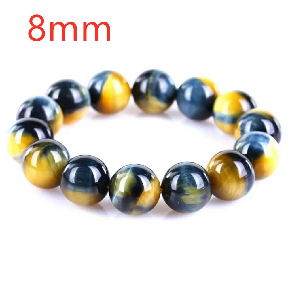 Tejesa Natural Gold Blue Tiger's Eye Round Beads Bracelet /Yellow Blue Tiger Eye Bangle Bracelet