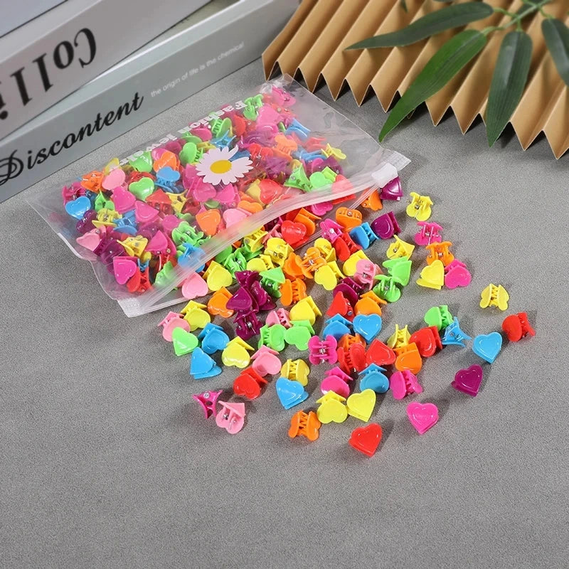 50pcs Girls Small Hair Claw Clips Colorful Plastic Clips Hairpin Flower Heart Mini Multi-Shape Hair Claw Kids Hair Accessories