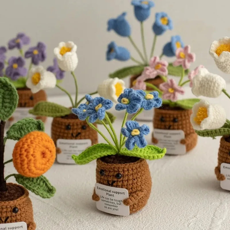 Hemasa Crochet potted tabletop Words of encouragement forget-me-not crochet Pink convolia heart-warming ornament Gift
