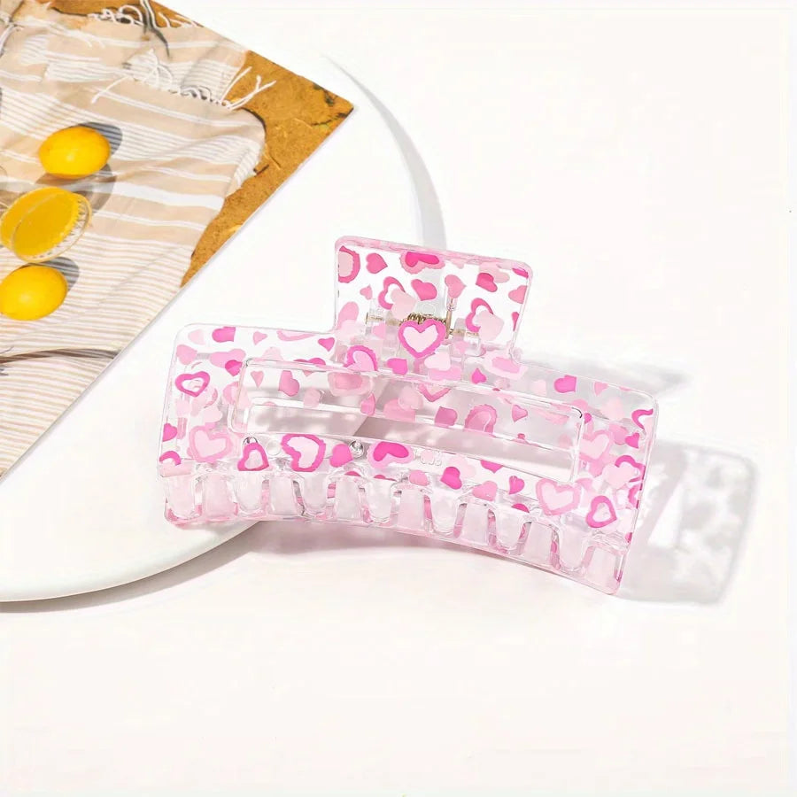 2-1PCS Transparent Flower Hair Clip, Heart Shape Banana Clip for Women, Non-Slip Strong Hold for Thick Thin Hair