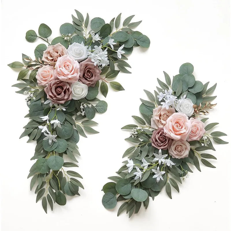 Tejesa Artificial Wedding Arch Flowers Kit Boho Dusty Rose Blue Eucalyptus Garland Drapes for Wedding Decorations Welcome Sign