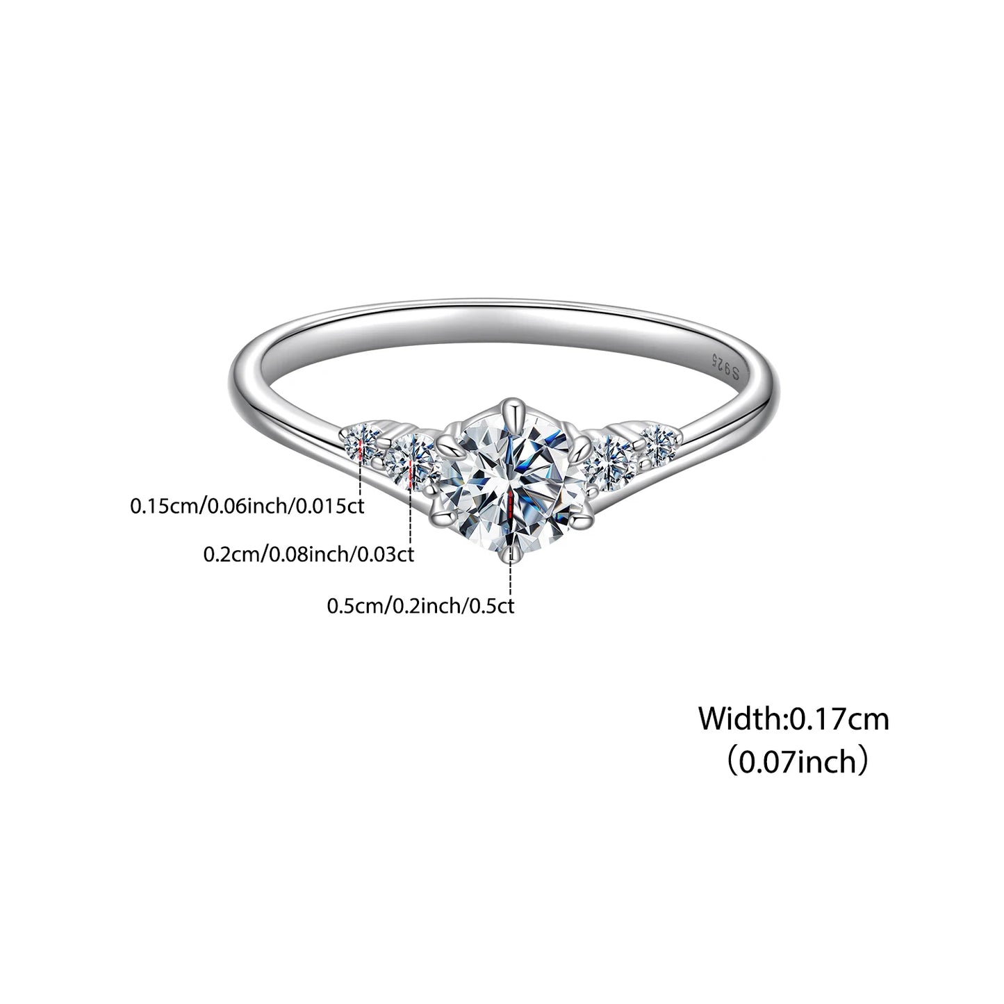 BAMOER 0.6CT Moissanite Ring 5-Stones Prongs Setting Band Ring D Color VVS1 Original for Women Wedding Jewelry with Certificate