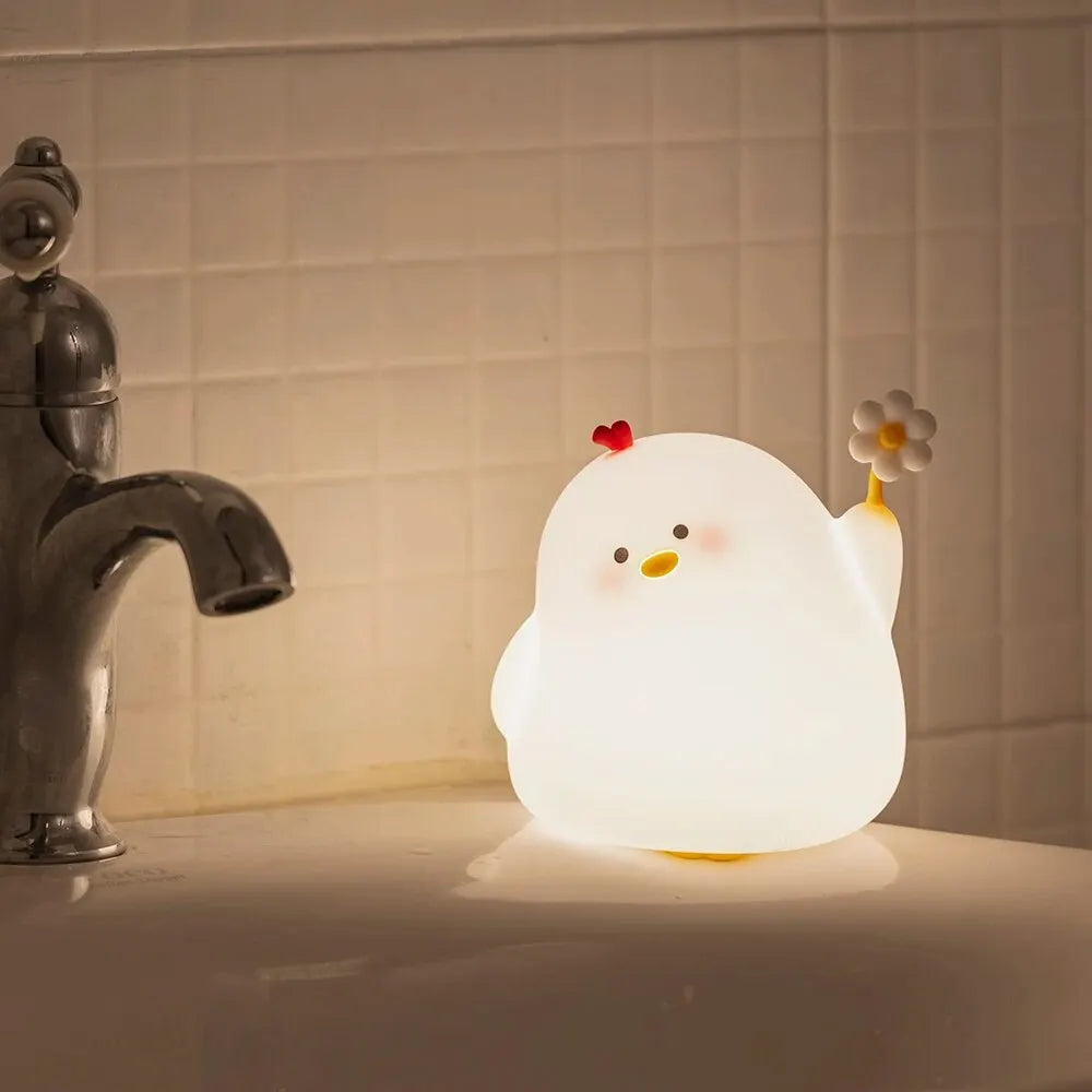 Hemasa Cute Chick Night Light 3 Brightness Kids Room Cartoon Silicone Led Night Light Timer Rechargeable USB Lamp Children Gift