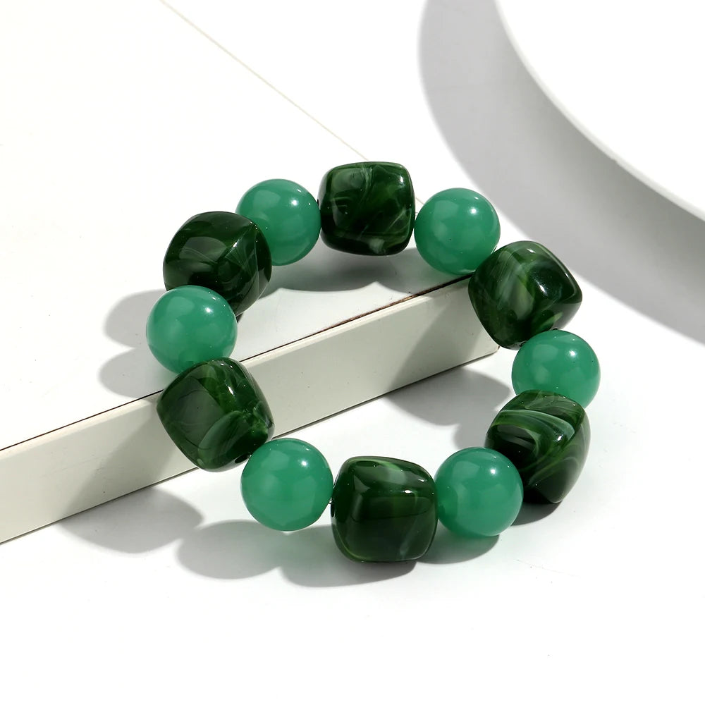 Bohemian Acrylic Geometric Square Round Beads Elastic Bracelets for Women Trendy Resin Beaded Stackable Bracelet Bangle Jewelry