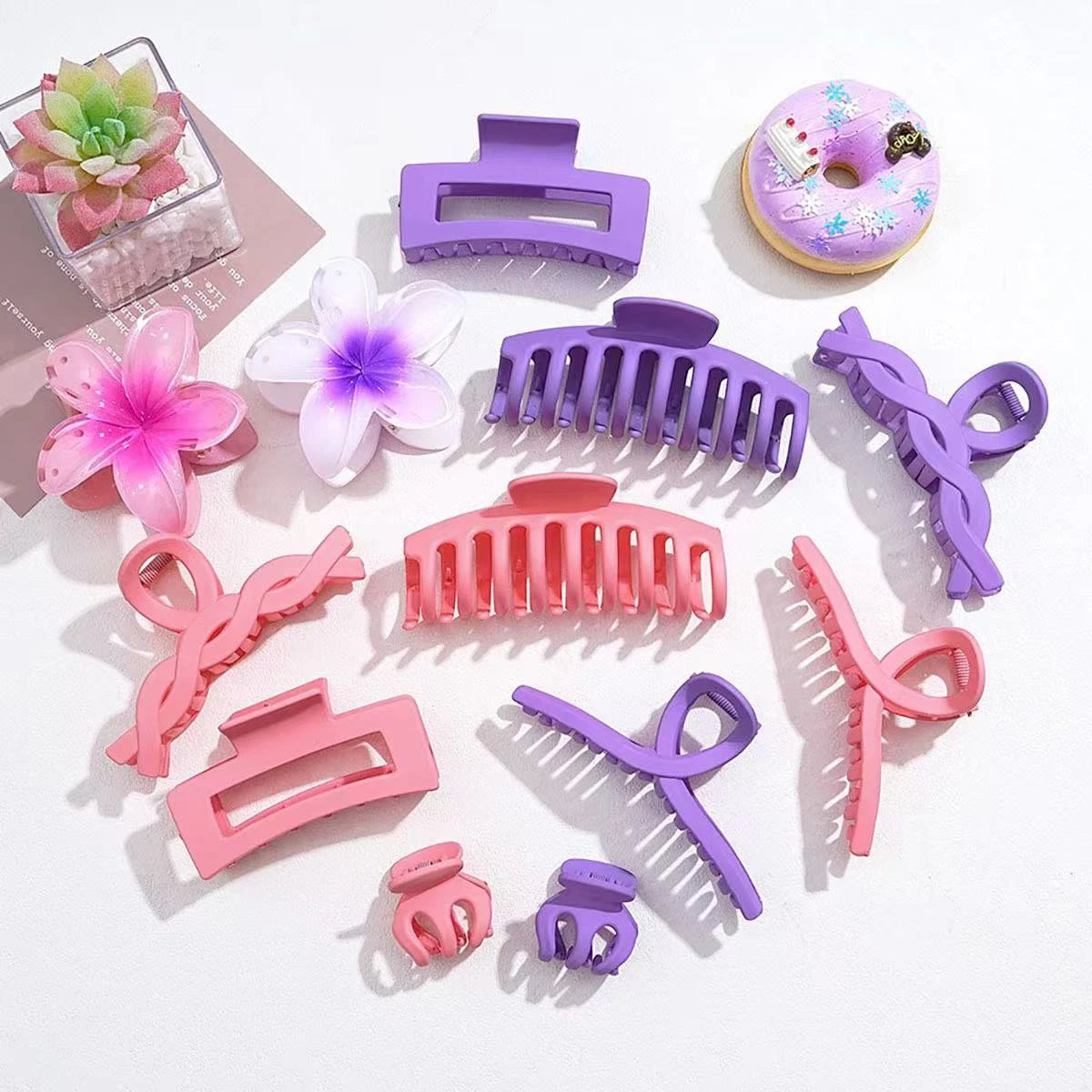 Tejesa  6pcs/set ins fresh sweet girl  pink and purple series frangipani grab clip set, hair ornament shark clip