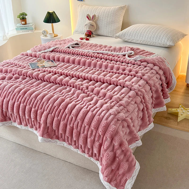 Stripped Blanket for Bed Thermal Blanket King Size Sherpa Fleece Throw Blanket for Couch Sofa Bedroom Soft Warm Blanket