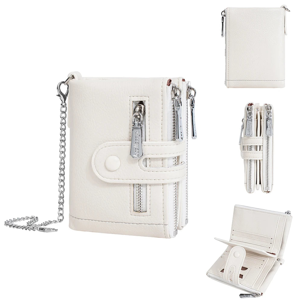 Tejesa  Women's Wallet with Keychain Strap, Multi Card Holder & Coin Zip Pocket, Ins Style Short Bifold Wallet for Wo
