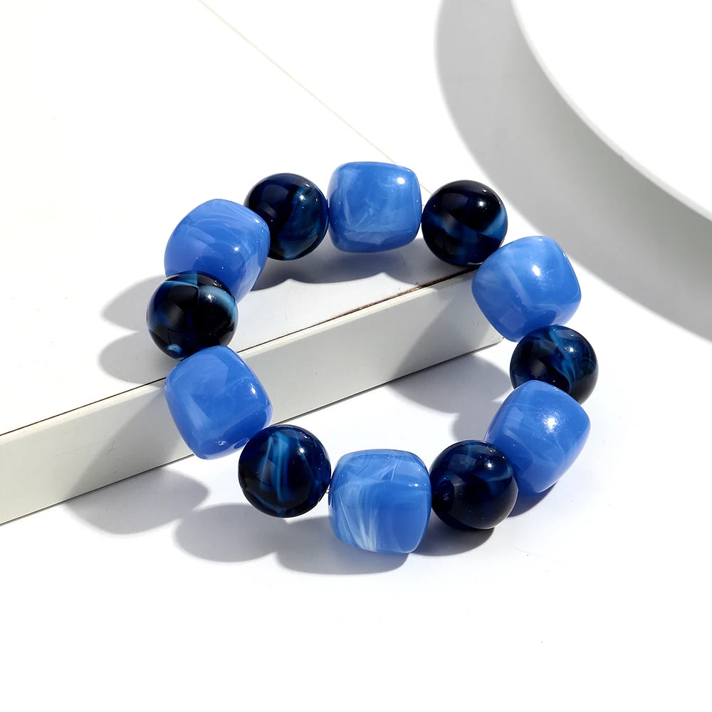 Bohemian Acrylic Geometric Square Round Beads Elastic Bracelets for Women Trendy Resin Beaded Stackable Bracelet Bangle Jewelry