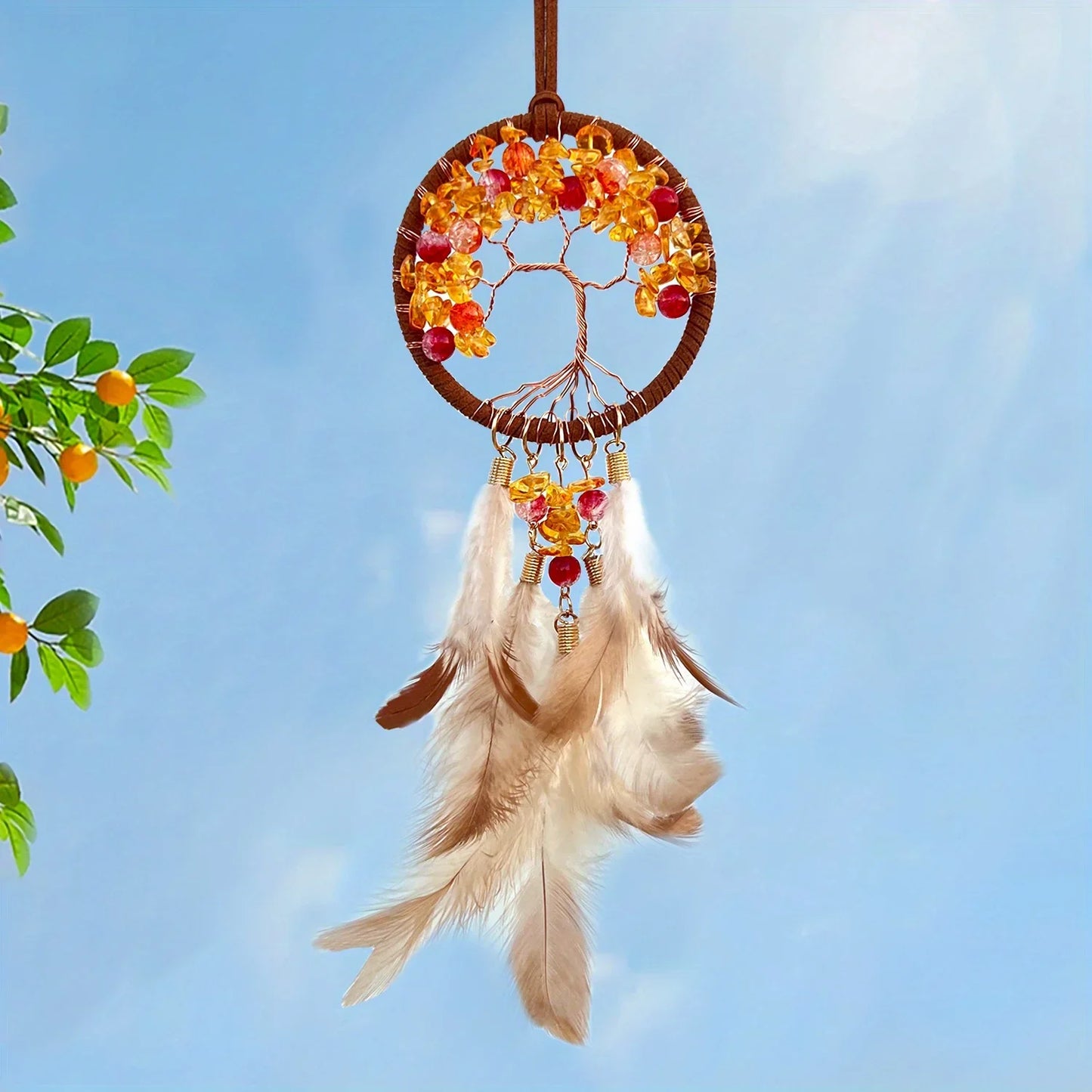 Hemasa 1 Pc Mini Tree of life Dream catchers for Car with Crystal, Gemstone Suncatcher
