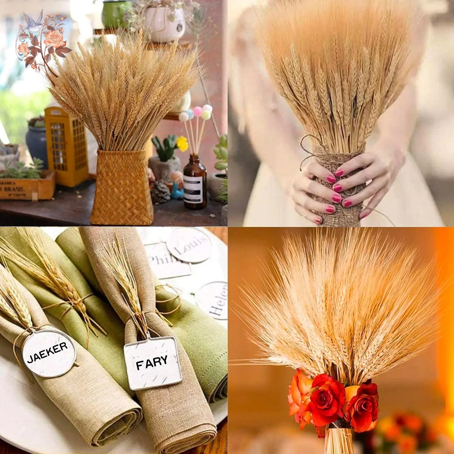 50/100Pcs Real Wheat Ear Natural Dried Bunny Tail Grass Boho Dried Flowers Wedding Party Decor Home DIY Craft Bouquet Decoration