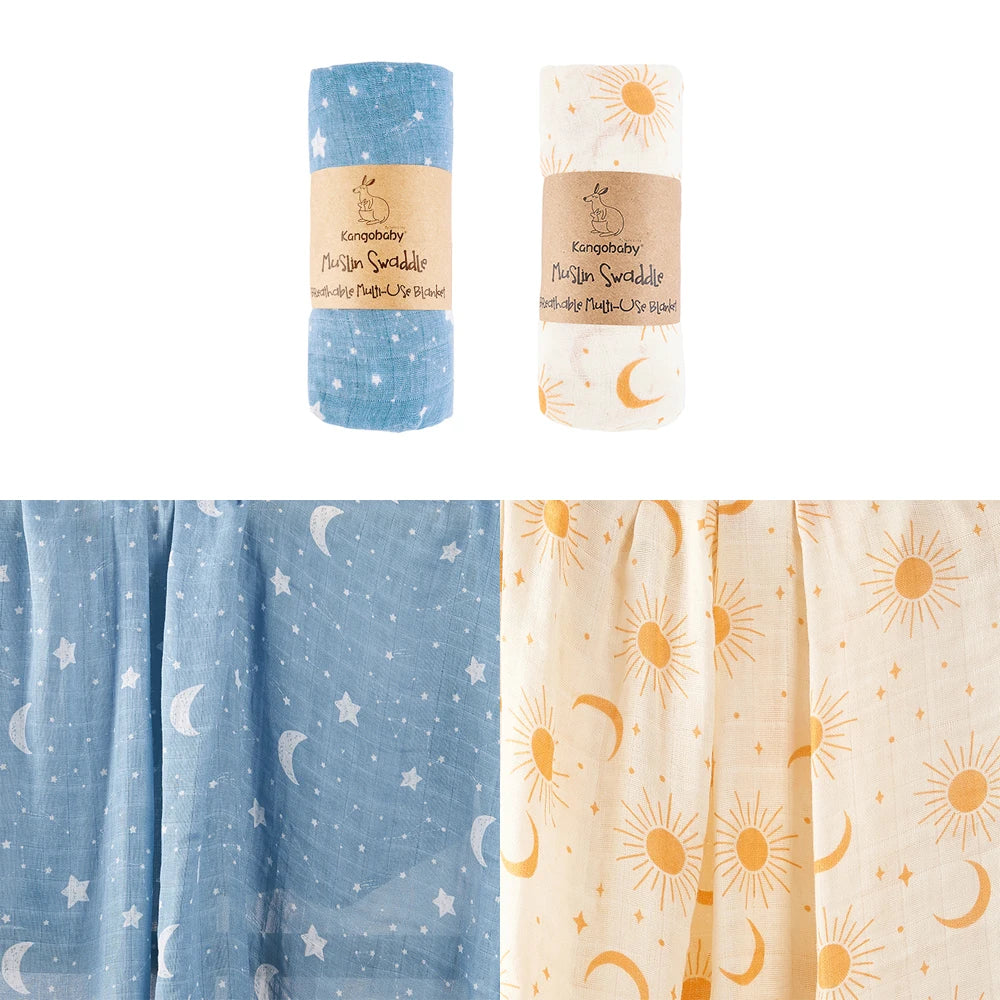 Tejesa 2pcs Set 100% Cotton Baby Muslin Swaddle Blanket / Newborn Bath Towel / Infant Wrap