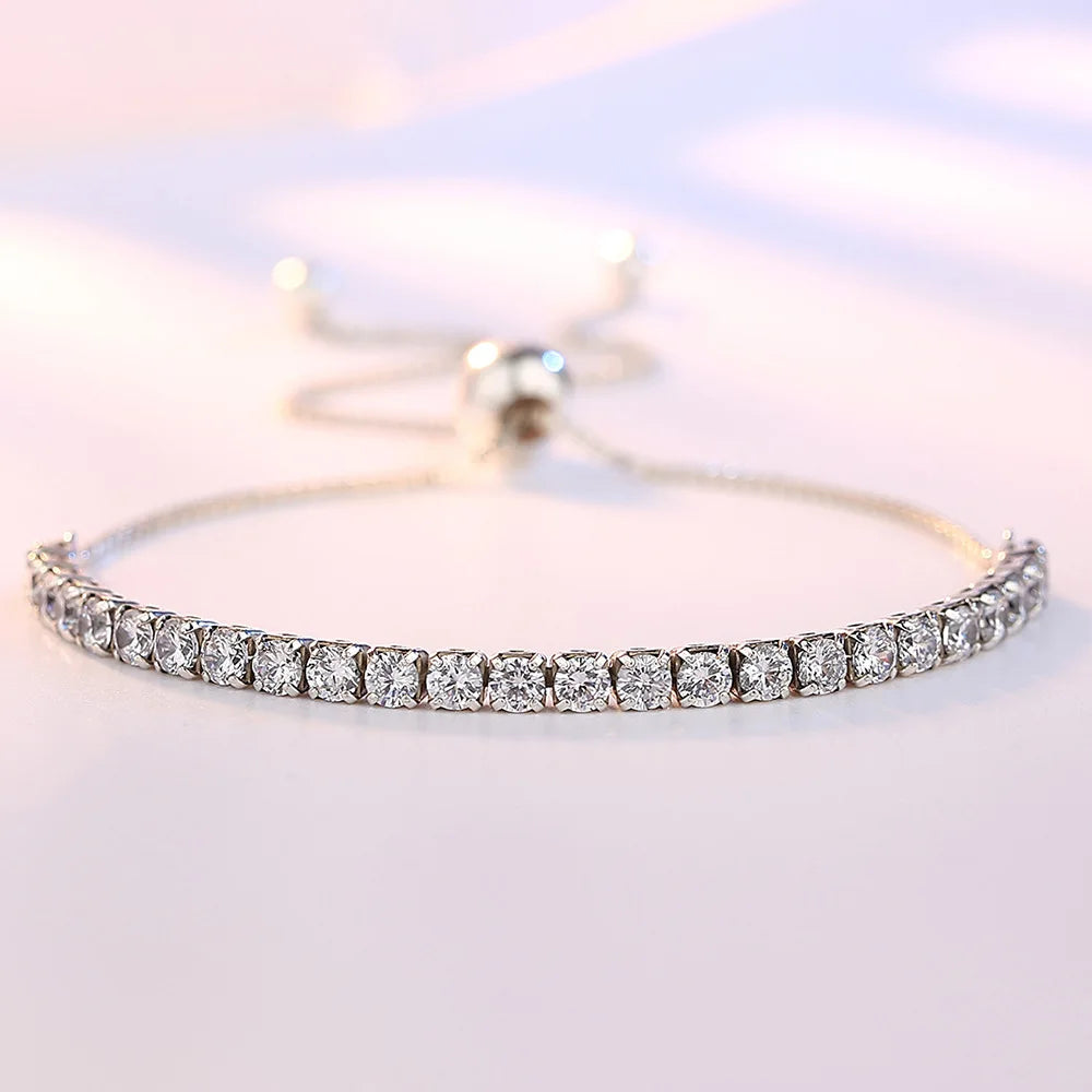 Noble hot 925 Sterling Silver Bracelet Love Elegant Zircon Tennis Crystal Chain for Women Fashion  Engagement Wedding Glam
