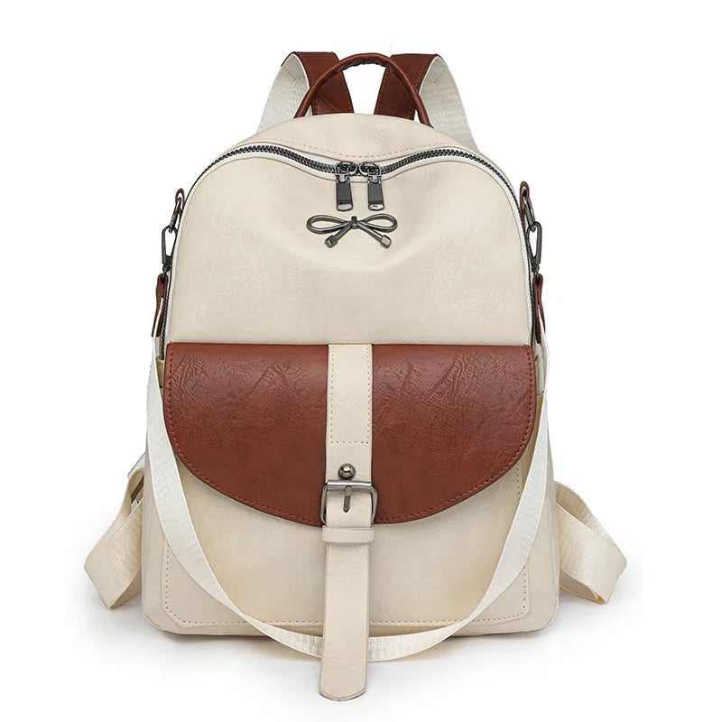 Tejesa Women's  Leather Casual Backpack Waterproof Middle and High School Students Cross Shoulder Single Shoulder Handbag