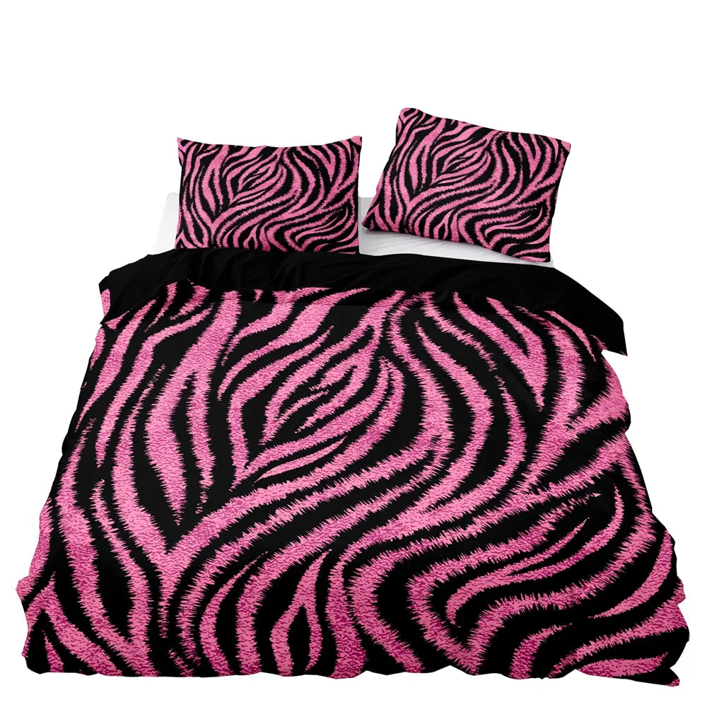 Hemasa American Style Bedding Set Queen Pink Leopard Pattern Duvet Cover with Pillowcase Single Double King Soft Comforter Bed Cover