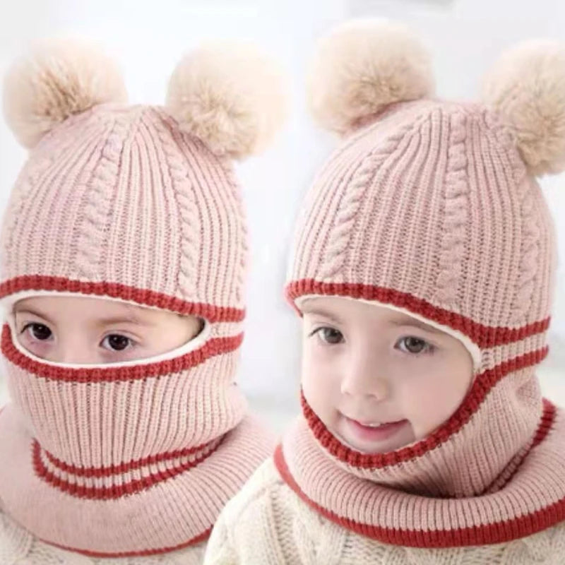 2-5 Years Baby Hats Scarf One-Piece Baby Hat Winter Protection Ears Hats Warm Acrylic For Boys And Girls Infant Toddler Bonnet