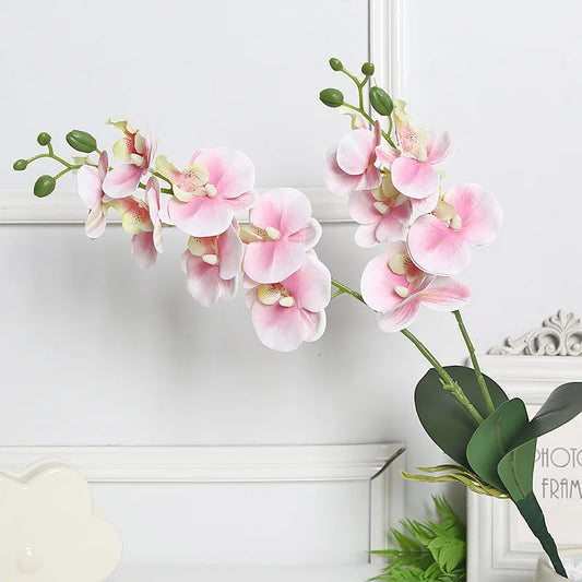 YeeNanee 4pcs Room Decoration Real Touch Artificial Orchid Stem Flowers Latex Phalaenopsis Branches with Leaves for Home Decor