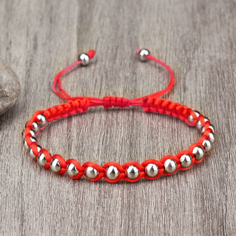 Lucky 5mm Copper Beads Bracelets Red Silk Handmade Adjustable Braided Bangles Amulet Men Women Charm Jewelry Pulsera Friendship
