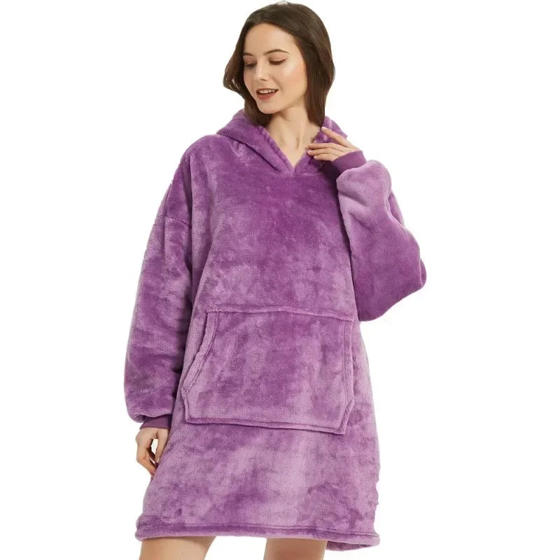 Winter Hoodies Sweatshirt Women Men Pullover Fleece Giant TV Oversized Blanket with Sleeves Robe Wearable Blankets