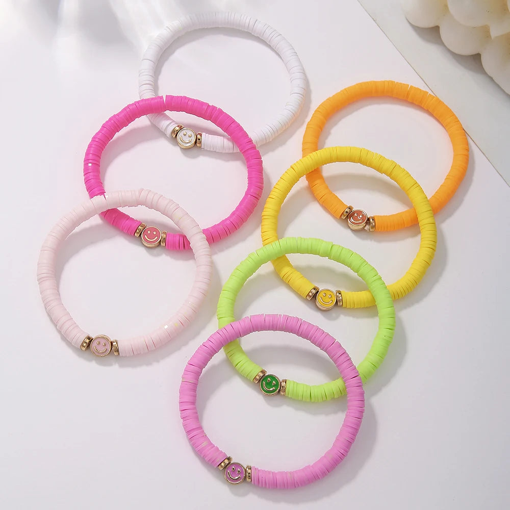 Hemasa 7Pcs Fashion Simple Polymer Clay  Smiling Face Polymer Clay Beads  Bracelet