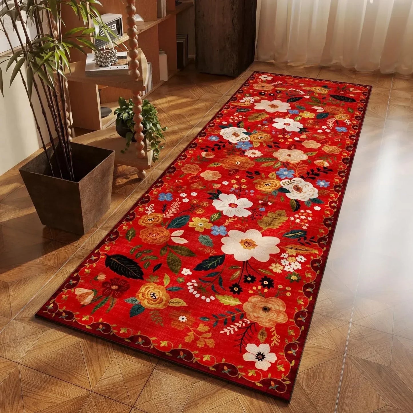 Bedroom Rug Bedside Long Floor Mat Soft Machine Washable Carpet Flower Pastoral Style Home Decoration Rugs for Living Room Hall