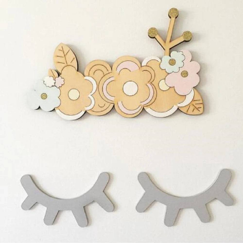 1 Pair Nordic Style Cute Wooden 3D Eyelash Wall Sticker Decor Children Kids Baby Room Background Wall Sticker Home Decoration