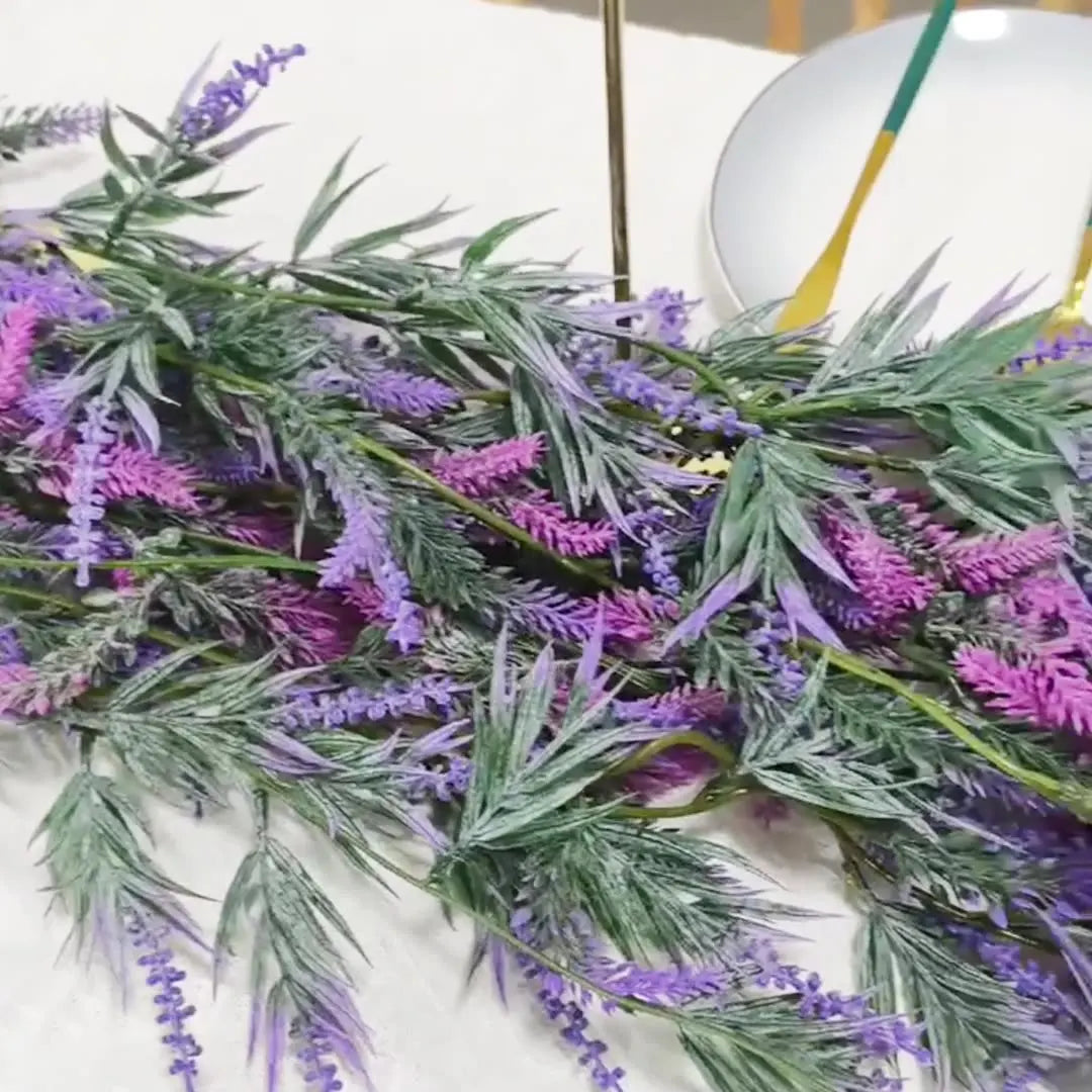 Tejesa 6.5FT Artificial Lavender Garland for Mantle Lavender Flower Vine Rustic Wedding Arch Stair Party Home Table Decoration