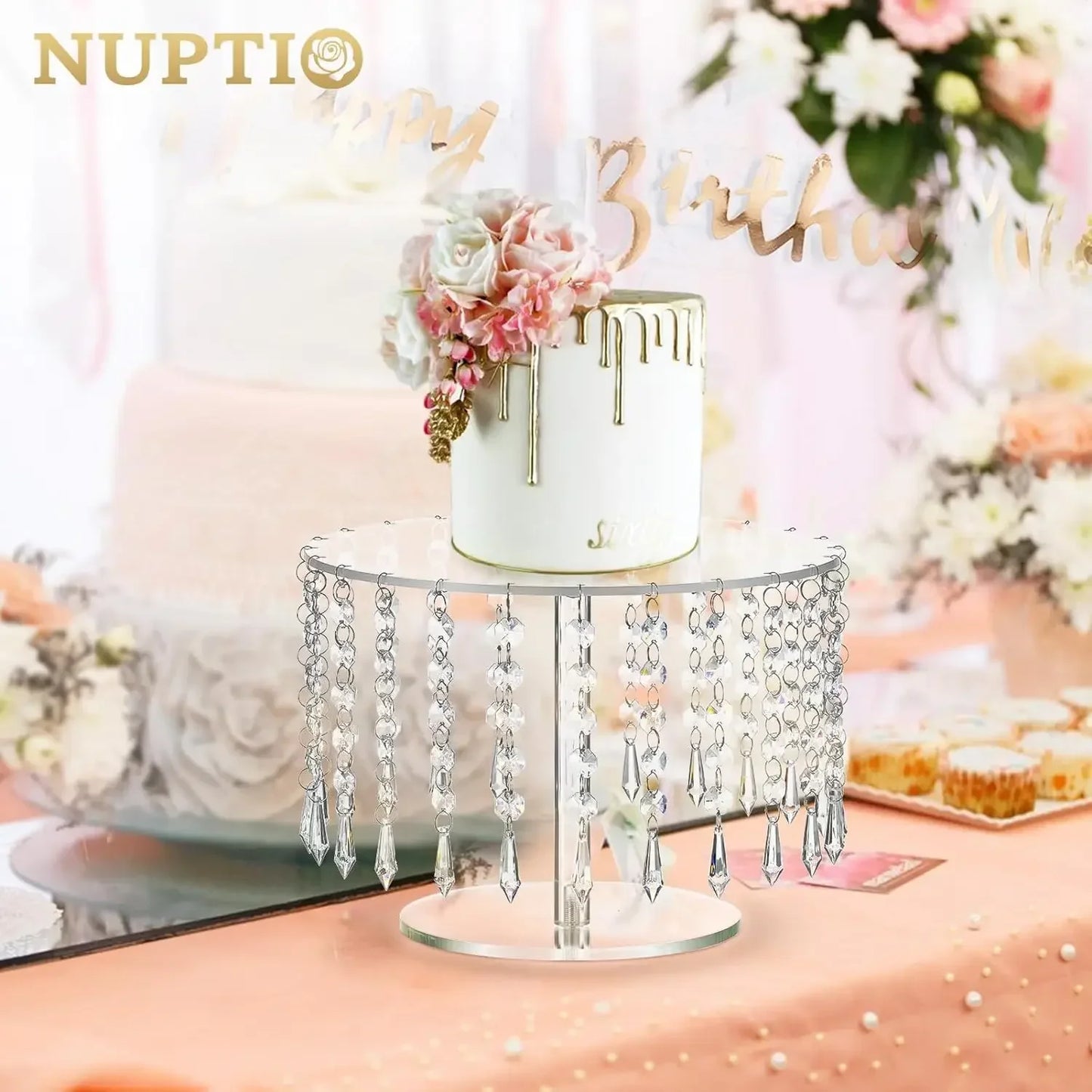 Tejesa Acrylic cake rack circular cupcake rack dessert display rack with crystal chandelier for wedding birthday party table decoration
