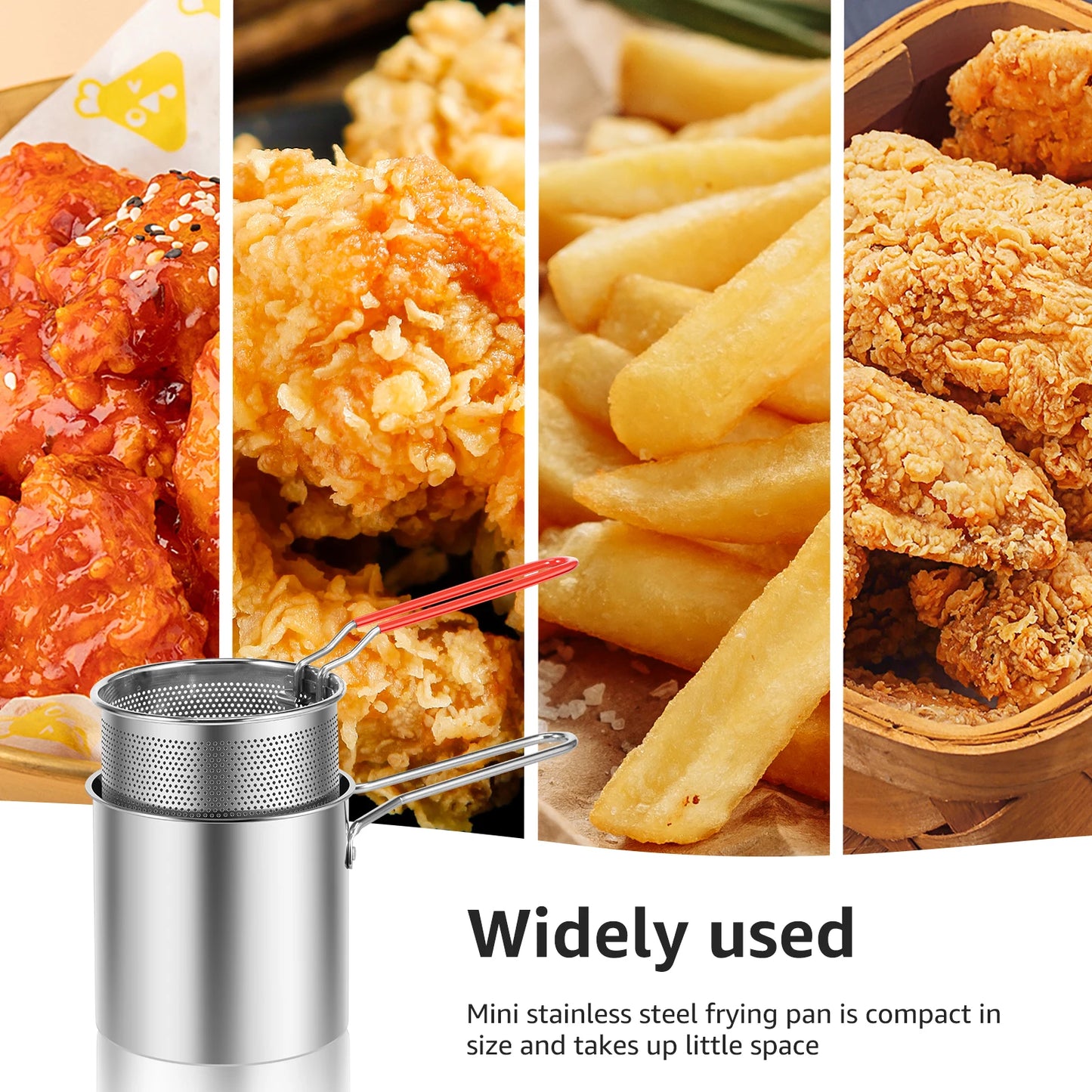 Tejesa Deep Frying Pot Stainless Steel Deep Fryer with Strainer Basket for Kitchen Dining Room Camping Picnic Fried Chicken Food Pan