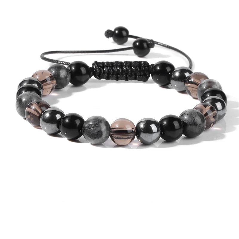 Tejesa 8MM Mix Natural Stone Braided Bracelet Smoky Quartz Beaded Bracelets For Women Men Balance Energy Woven Wristbands Jewelry Gift