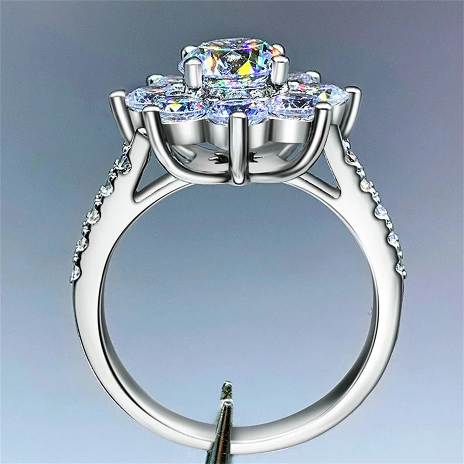 Hemasa  1CT/ 2CT Flower Shape Moissanite Ring 100% 925 Sterling Silver  Rings For Women