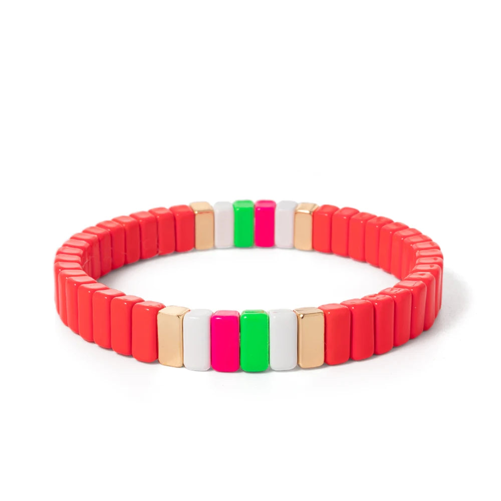 Tejesa Yellow Red Color  Enamel Tile Beads Bracelets For Women /Hand Jewelry Charms Beach Elastic Bangle For Party Luxury