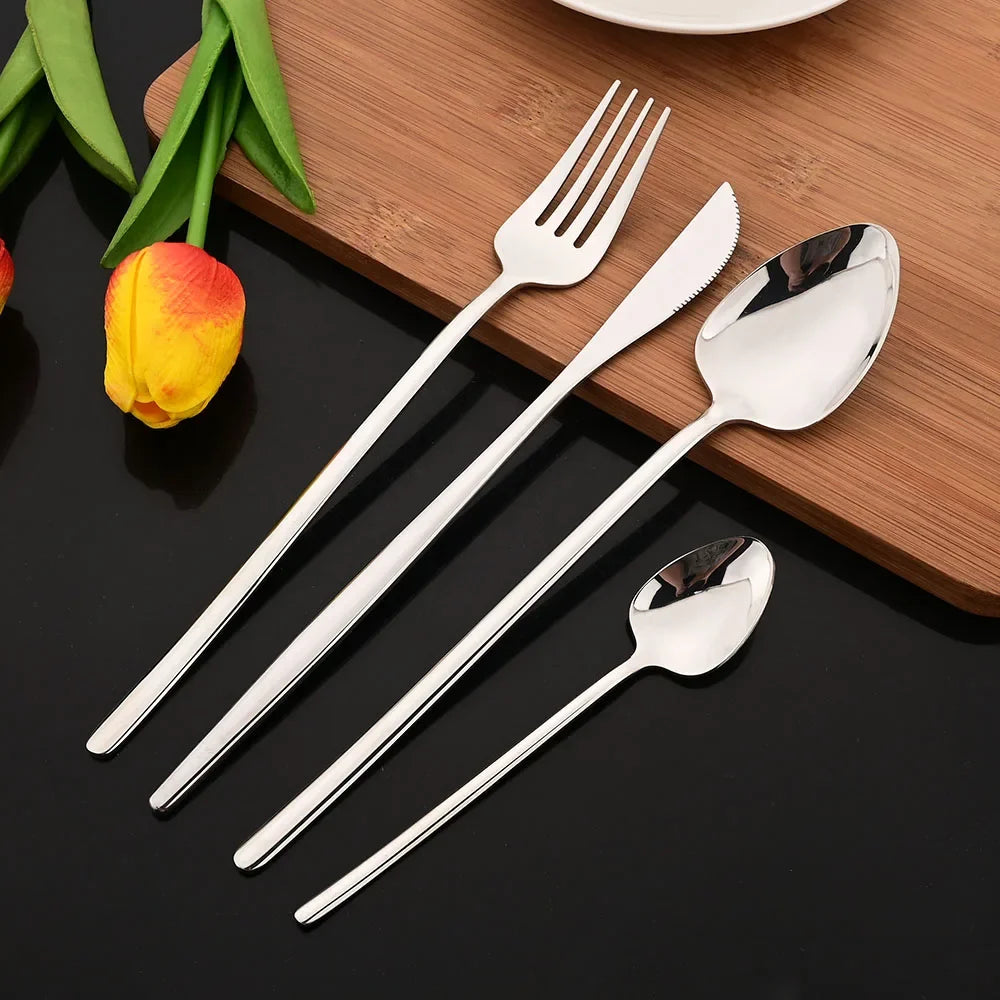 Hemasa 16Pcs Gold Dinnerware Stainless Steel Cutlery Set Knife Fork Tea Spoon Dinner Flatware Set Kitchen Silverware Tableware