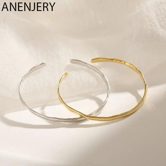 ANENJERY Silver Color Irregular Open Cuff Bracelet for Women Men High Polish Bangle Jewelry Adjustable