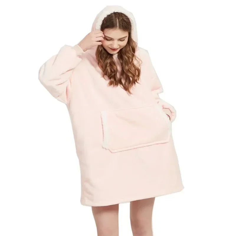 Winter Hoodies Sweatshirt Women Men Pullover Fleece Giant TV Oversized Blanket with Sleeves Robe Wearable Blankets