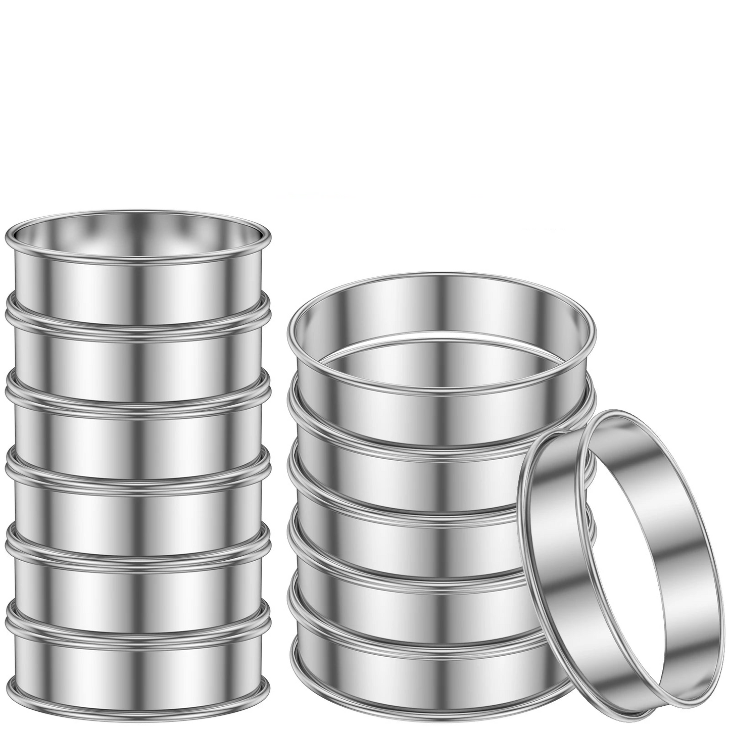 Tejesa 12Pcs Muffin Tart Rings Stainless Steel Crumpet Rings 10/8cm English Double Rolled Muffin Ring Cooking Dessert Pastry Ring Molds