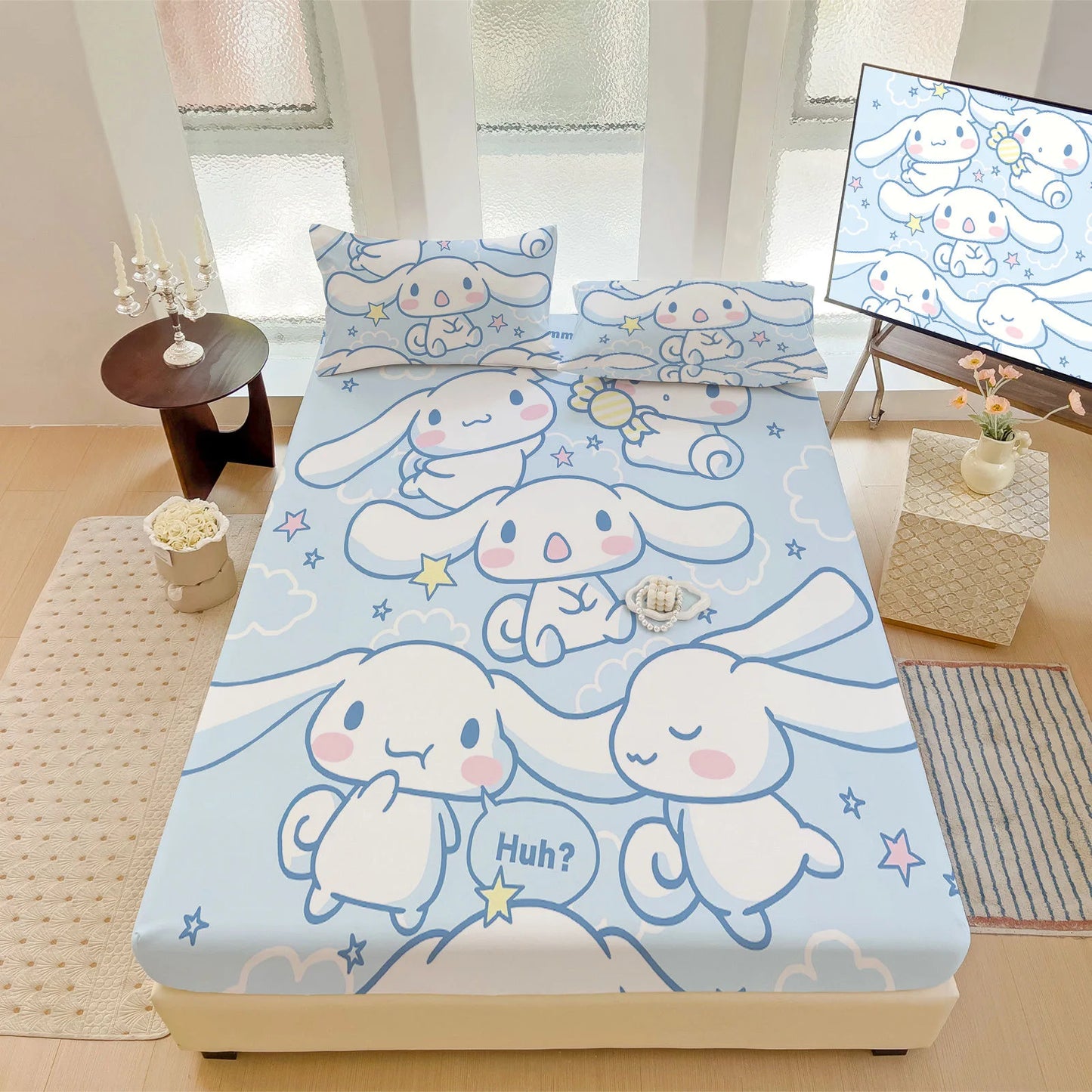 Hemasa  Bed Mattress Cover Cute Cartoon Painted Bed Linen Fitted Sheet For Kids Adult Single Double Size