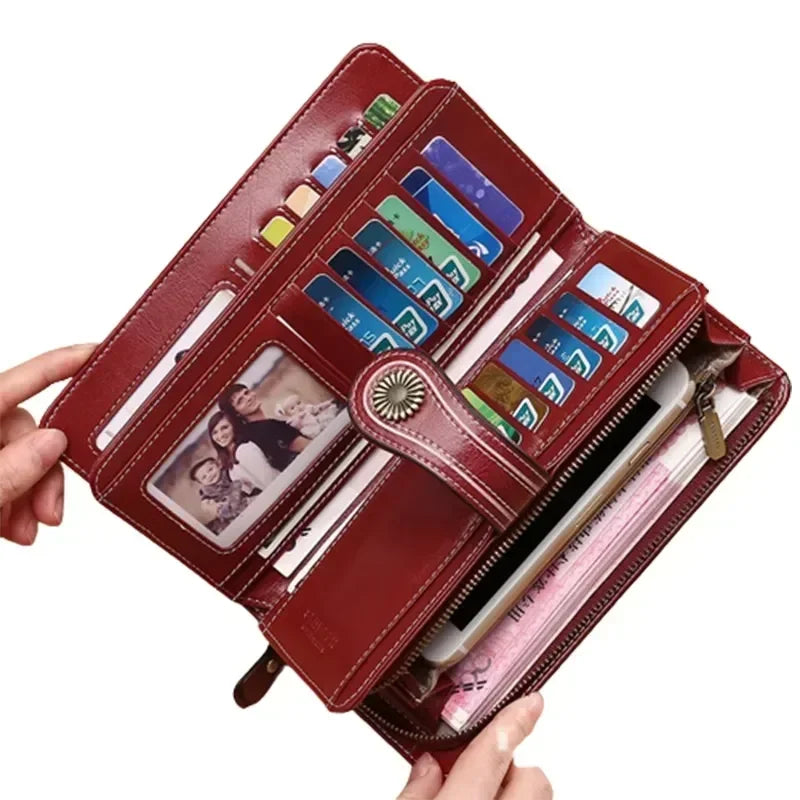Hemasa High Quality  Leather Wallets For Woman/ Long Zipper Clutch Bag Female Purse Card Holder