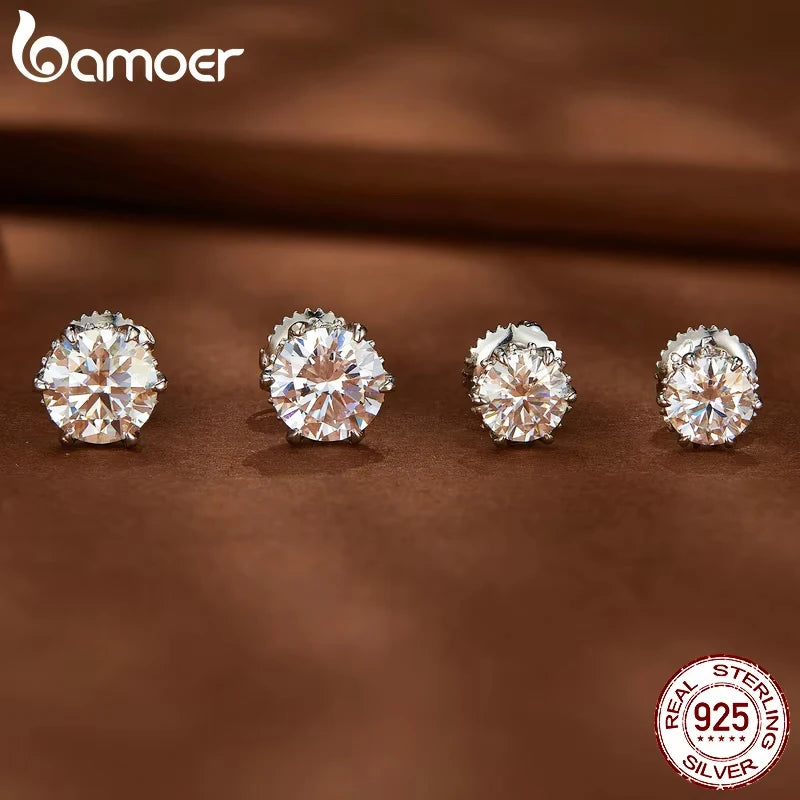 Bamoer 1.0 CT Moissanite Stud Earrings Heart Prong Lab Diamond Earrings for Women 925 Sterling Silver for Engagement Wedding