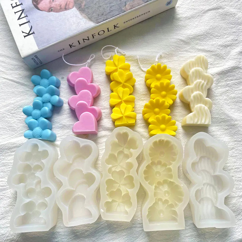 For fun Stacks of Love Sun flower Silicone Candle Mold DIY Four Leaf Clover Daisy Candle Making Soap Resin Mold Gifts Home Decor