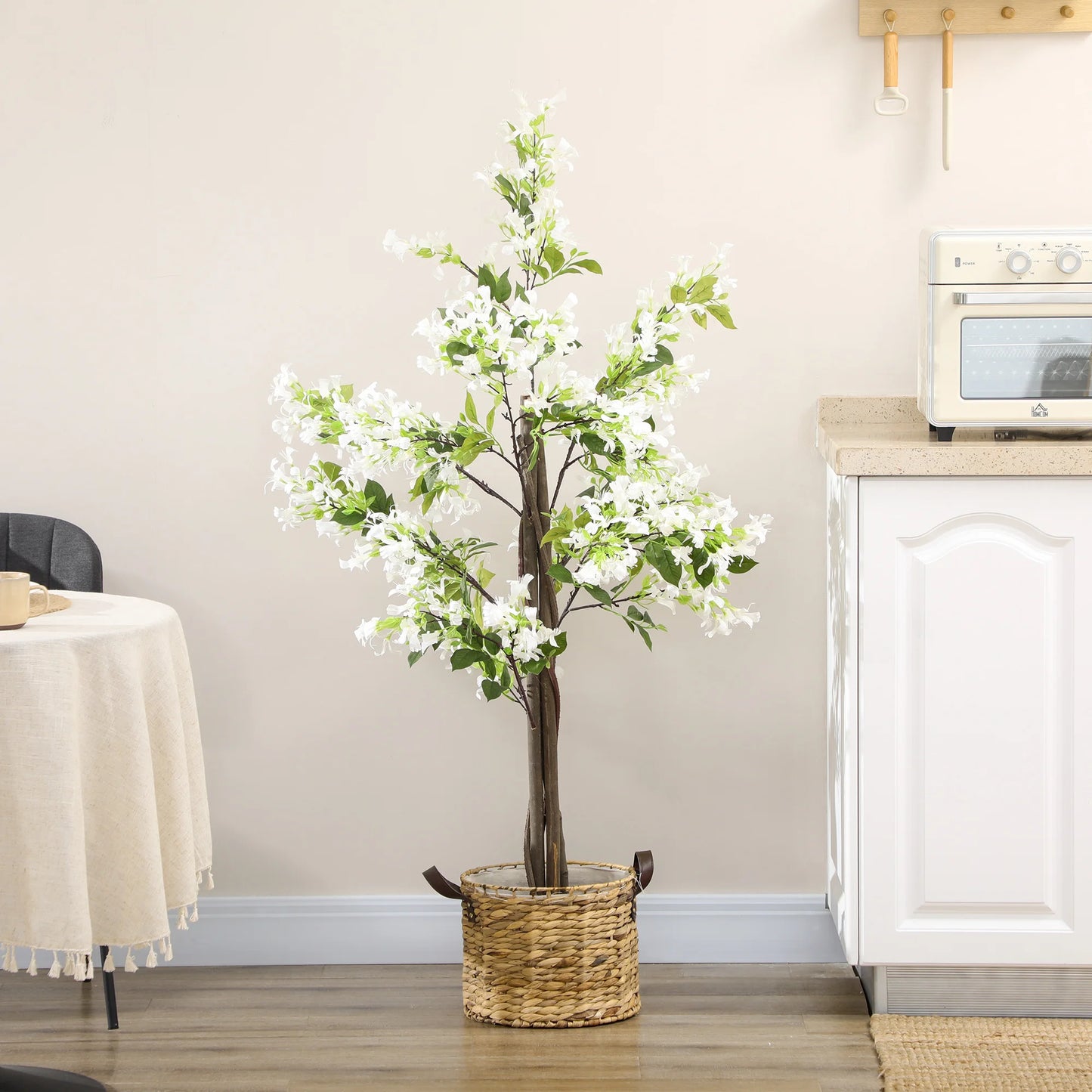 HOMCOM Potted Artificial Plants Honeysuckle Flower for Indoor Outdoor, White