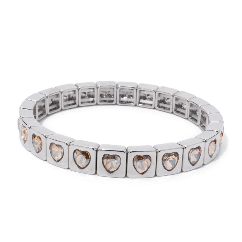 8mm Square Shape Love Bangle For Women Rainbow Color Peach Boho Enamel Elastic Beads Bracelets
