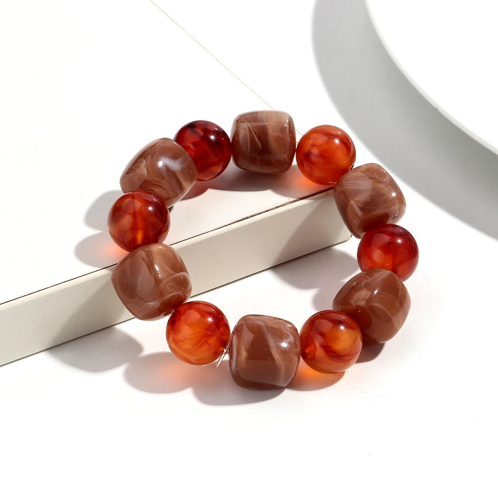 Bohemian Acrylic Geometric Square Round Beads Elastic Bracelets for Women Trendy Resin Beaded Stackable Bracelet Bangle Jewelry